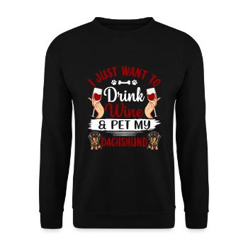 Boire du vin et des teckels d’animaux de compagnie Graphiques amusants - Sweat-shirt Unisexe - noir - Devant - Alina (178cm) & Michal (187cm)