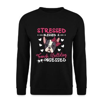 Gesegnete Französische Bulldogge Besessen - Unisex Pullover - Schwarz - Vorne - Alina (178cm) & Michal (187cm)