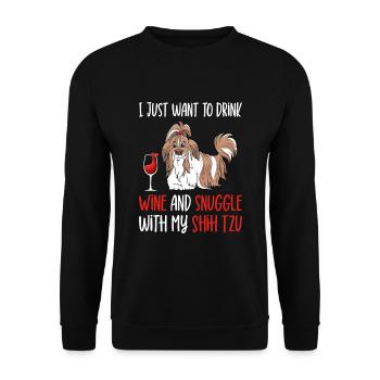 Drink wine cuddling with Shih Tzu dog owners - Unisex Sweatshirt - black - Front - Alina (178cm) & Michal (187cm)