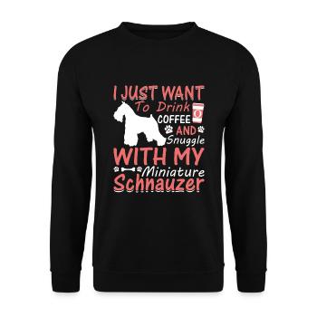 Kaffee Trinken Kuscheln Zwergschnauzer - Unisex Pullover - Schwarz - Vorne - Alina (178cm) & Michal (187cm)