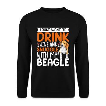 Wein Trinken Kuscheln Mit Beagle Hundehalter - Unisex Pullover - Schwarz - Vorne - Alina (178cm) & Michal (187cm)