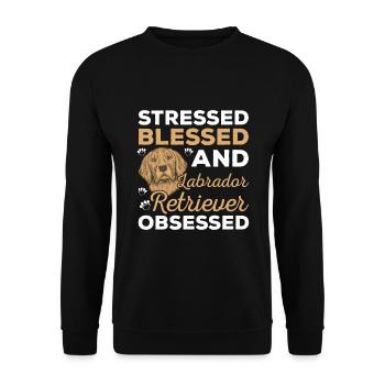 Bienheureux Labrador Retriever Obsédé Drôle - Sweat-shirt Unisexe - noir - Devant - Alina (178cm) & Michal (187cm)