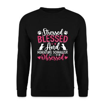 Gesegneter Zwergschnauzer Besessener Lustiger - Unisex Pullover - Schwarz - Vorne - Alina (178cm) & Michal (187cm)