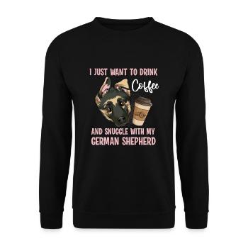 Drink coffee Cuddling with German Shepherd - Unisex Sweatshirt - black - Front - Alina (178cm) & Michal (187cm)