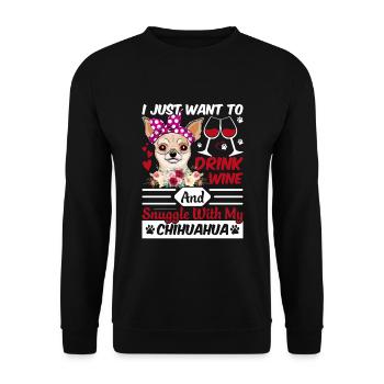 Drink Wine Cuddle with Chihuahua Dog Owner - Unisex Sweatshirt - black - Front - Alina (178cm) & Michal (187cm)