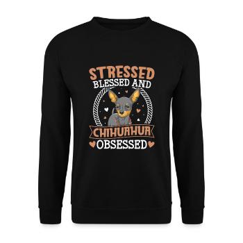Gesegneter Chihuahua Besessener Lustiger - Unisex Pullover - Schwarz - Vorne - Alina (178cm) & Michal (187cm)