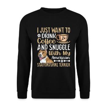 Kaffee Trinken Kuscheln Staffordshire Terrier - Unisex Pullover - Schwarz - Vorne - Alina (178cm) & Michal (187cm)