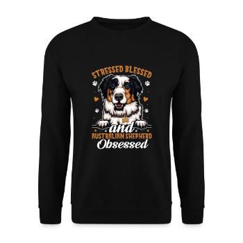 Gesegneter Australian Shepherd Besessener - Unisex Pullover - Schwarz - Vorne - Alina (178cm) & Michal (187cm)