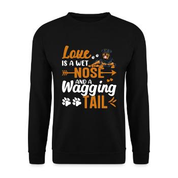 Rottweiler Love Is Wet Nose Wagging Tail Funny - Unisex Sweatshirt - black - Front - Alina (178cm) & Michal (187cm)