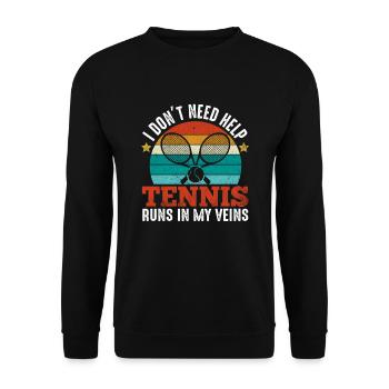 Tennis Runs In My Veins Funny Sports Player Coach - Unisex Pullover - Schwarz - Vorne - Alina (178cm) & Michal (187cm)