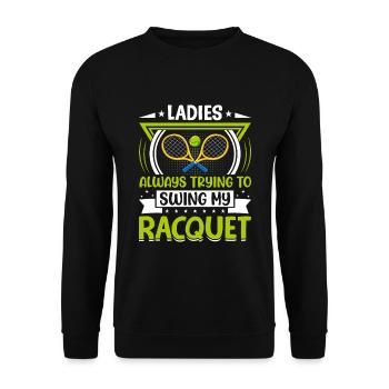 Les femmes essaient de balancer des raquettes de tennis - Sweat-shirt Unisexe - noir - Devant - Alina (178cm) & Michal (187cm)