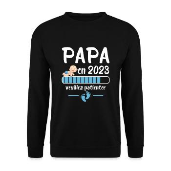 Futur papa 2023 Idée Cadeau Nouvelle Naissance - Sweat-shirt Unisexe - noir - Devant - Alina (178cm) & Michal (187cm)
