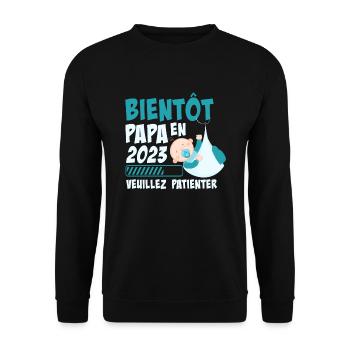 Bientôt Papa En 2023 Cadeau Annonce Grossesse - Sweat-shirt Unisexe - noir - Devant - Alina (178cm) & Michal (187cm)