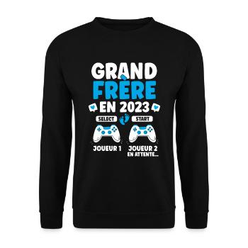 Futur Grand Frère Cadeau Annonce Grossesse 2023 - Sweat-shirt Unisexe - noir - Devant - Alina (178cm) & Michal (187cm)