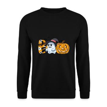 Halloween Boo Ghost Pumpkin and Bats - Unisex Sweatshirt - black - Front - Alina (178cm) & Michal (187cm)