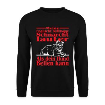 Meine Englische Bulldogge Schnarcht - Dogge Spruch - Unisex Pullover - Schwarz - Vorne - Alina (178cm) & Michal (187cm)