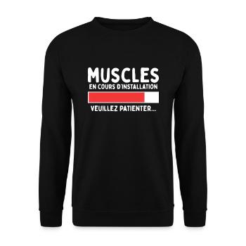 Muscles En Cours Humour Sport Cadeau Musculation - Sweat-shirt Unisexe - noir - Devant - Alina (178cm) & Michal (187cm)