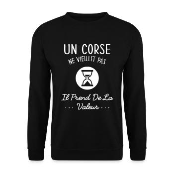Un Corse Ne Vieillit Pas Humour Idée Cadeau Corse - Sweat-shirt Unisexe - noir - Devant - Alina (178cm) & Michal (187cm)