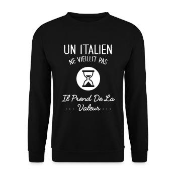 Un Italien Ne Vieillit Pas Humour Cadeau Italie - Sweat-shirt Unisexe - noir - Devant - Alina (178cm) & Michal (187cm)