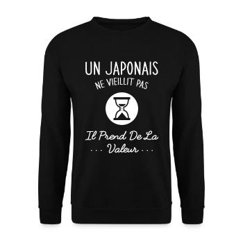 Un Japonais Ne Vieillit Pas Humour Cadeau Japon - Sweat-shirt Unisexe - noir - Devant - Alina (178cm) & Michal (187cm)