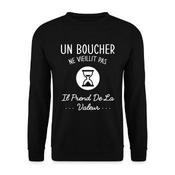 Un Boucher Ne Vieillit Pas Humour Idée Cadeau - Sweat-shirt Unisexe - noir - Devant - Alina (178cm) & Michal (187cm)