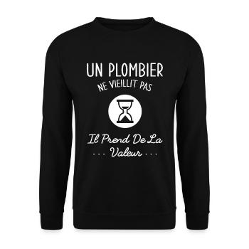 Un Plombier Ne Vieillit Pas Humour Idée Cadeau - Sweat-shirt Unisexe - noir - Devant - Alina (178cm) & Michal (187cm)