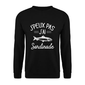 J'Peux Pas J'ai Sardinade Humour Sardine Poisson - Sweat-shirt Unisexe - noir - Devant - Alina (178cm) & Michal (187cm)
