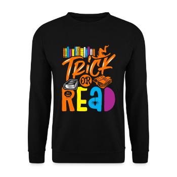 Bibliothekar T-Shirt Bibliothek Halloween Kostüm Trick - Unisex Pullover - Schwarz - Vorne - Alina (178cm) & Michal (187cm)
