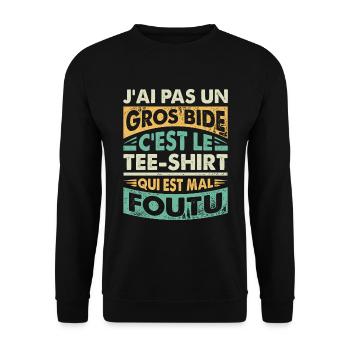 Tee Shirt Homme Humour J'ai Pas Un Gros Bide - Sweat-shirt Unisexe - noir - Devant - Alina (178cm) & Michal (187cm)