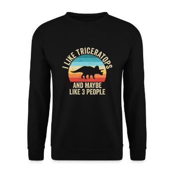 Ich mag Triceratops Geschenk Humor Dinosaurier - Unisex Pullover - Schwarz - Vorne - Alina (178cm) & Michal (187cm)