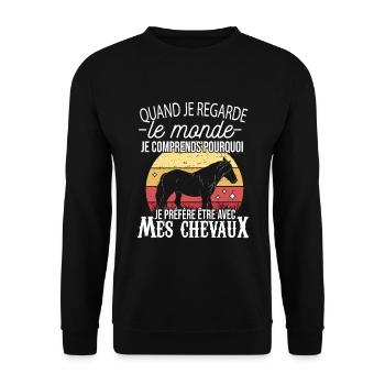 Cadeau Cheval Fille Préfère Être Avec Mes Chevaux - Sweat-shirt Unisexe - noir - Devant - Alina (178cm) & Michal (187cm)