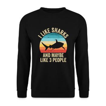 I love Sharks Gift Funny Ocean - Unisex Sweatshirt - black - Front - Alina (178cm) & Michal (187cm)