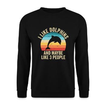 I love Dolphins Gift Funny Ocean - Unisex Sweatshirt - black - Front - Alina (178cm) & Michal (187cm)