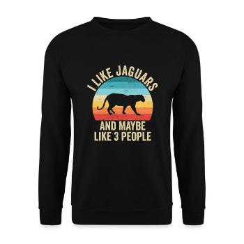 Ich mag Jaguars Geschenk Humor Tiere - Unisex Pullover - Schwarz - Vorne - Alina (178cm) & Michal (187cm)