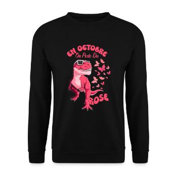 Brustkrebs Oktober Rosa Schmetterling Dinosaurier - Unisex Pullover - Schwarz - Vorne - Alina (178cm) & Michal (187cm)