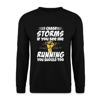 Storm Chasman Tornado Humor Gift - Unisex Sweatshirt - black - Front - Alina (178cm) & Michal (187cm)
