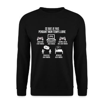 Jeux Vidéo Temps Libre Humour Cadeau Ado Gamer - Sweat-shirt Unisexe - noir - Devant - Alina (178cm) & Michal (187cm)