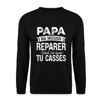 Papa Bricoleur Mission Réparer Ce Que Tu Casses - Sweat-shirt Unisexe - noir - Devant - Alina (178cm) & Michal (187cm)