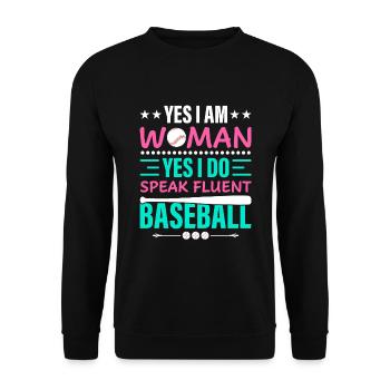 I am a woman, yes I speak fluently - Unisex Sweatshirt - black - Front - Alina (178cm) & Michal (187cm)