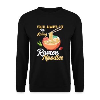 Du wirst mich immer Ramen-Nudeln essen sehen - Unisex Pullover - Schwarz - Vorne - Alina (178cm) & Michal (187cm)