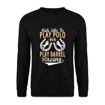 Barrel Racing - Barrel Equestrians spielen - Unisex Pullover - Schwarz - Vorne - Alina (178cm) & Michal (187cm)