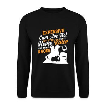 Ich bin ein Reiter und Barrel Racer - Barrel - Unisex Pullover - Schwarz - Vorne - Alina (178cm) & Michal (187cm)