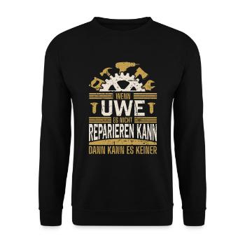Uwe Name Geschenk Geburtstag - Unisex Pullover - Schwarz - Vorne - Alina (178cm) & Michal (187cm)