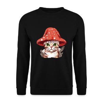 Cottagecore Aesthetic Cat with Mushroom Hat - Unisex Sweatshirt - black - Front - Alina (178cm) & Michal (187cm)