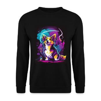 Synthwave Corgi - Retro Futuristic Pet Art - Unisex Sweatshirt - black - Front - Alina (178cm) & Michal (187cm)