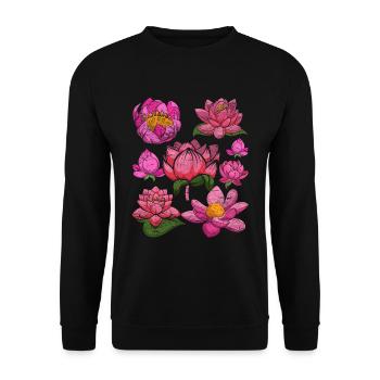Lotus Blossom Garden Flowers Gardener Gift Botany - Unisex Sweatshirt - black - Front - Alina (178cm) & Michal (187cm)