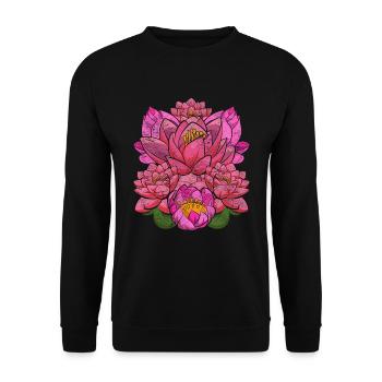 Jardin botanique en fleur de lotus Botanique - Sweat-shirt Unisexe - noir - Devant - Alina (178cm) & Michal (187cm)
