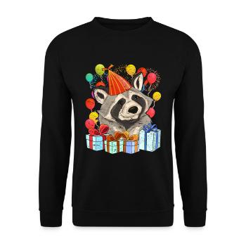 Geburtstagsgeschenk Wald Tier Trash Panda Waschbär - Unisex Pullover - Schwarz - Vorne - Alina (178cm) & Michal (187cm)
