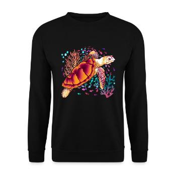 Buntes Ozean Tier Geschenk Meeresschildkröte - Unisex Pullover - Schwarz - Vorne - Alina (178cm) & Michal (187cm)