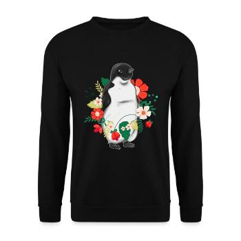 Zoo Tier Blumen Blüten Geschenk Niedliches Pinguin - Unisex Pullover - Schwarz - Vorne - Alina (178cm) & Michal (187cm)